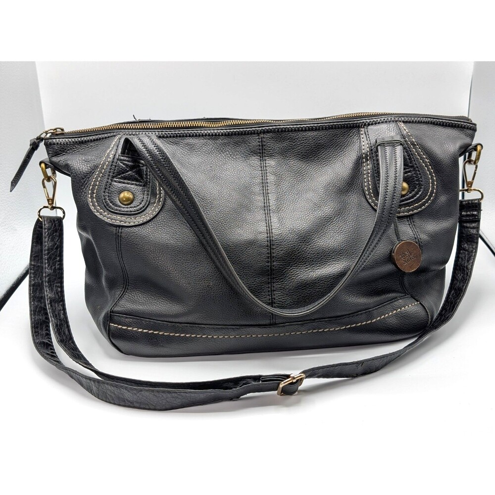 The Sak Iris Shopper Purse 12” Tall Black Pebbled Leather Tote Top Handles